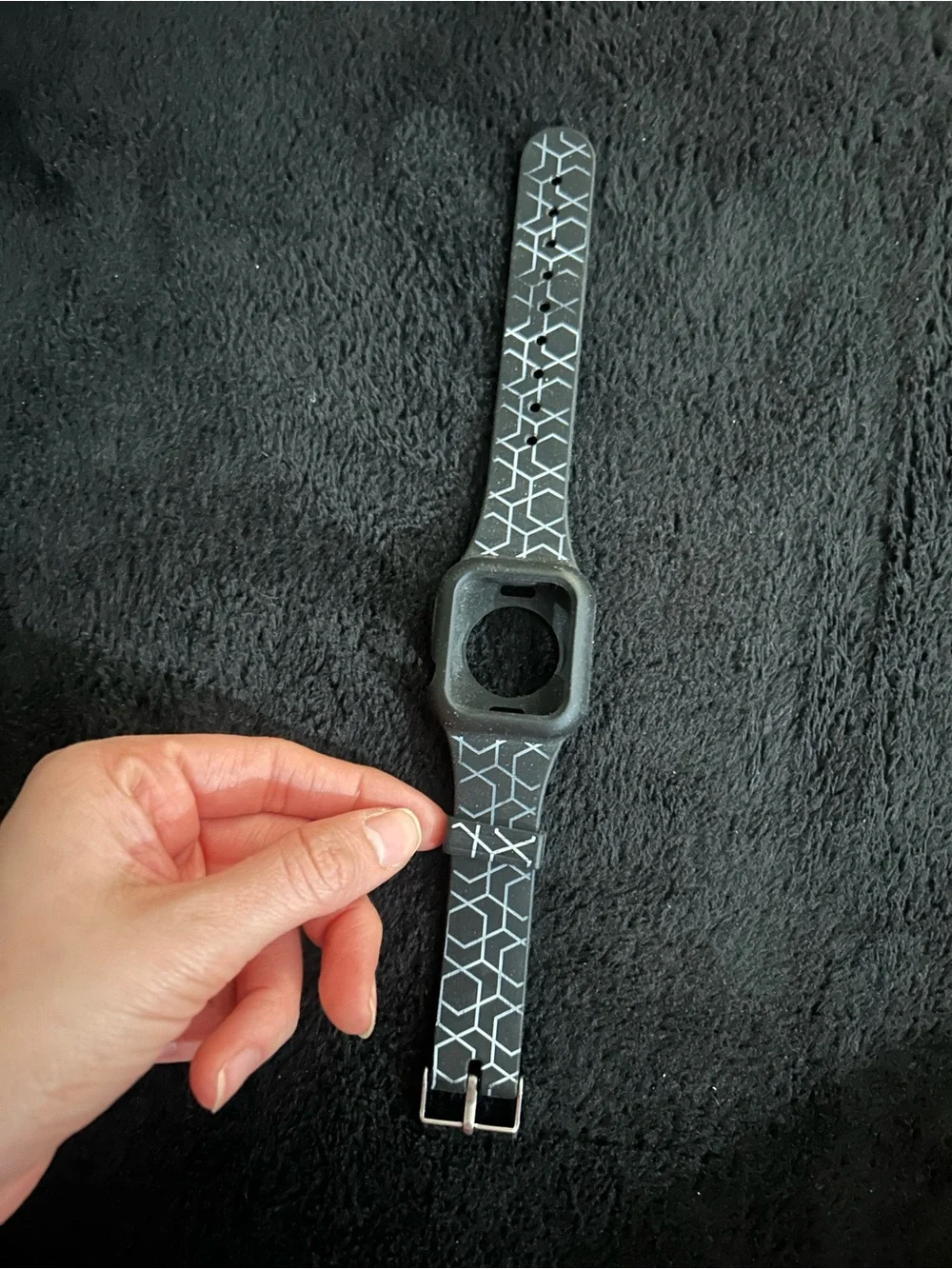 Black Geometric Silicone Smartwatch Band with Protective Case